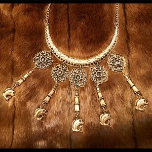 $99 Indian unique detailed gold brass necklace